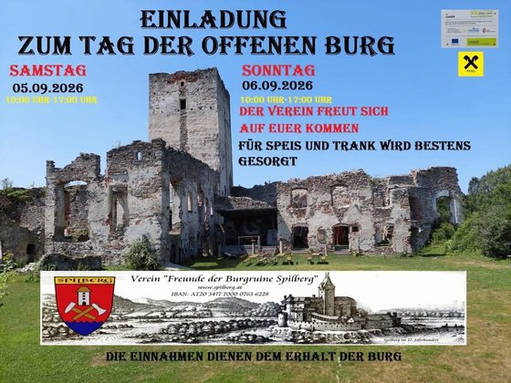 Burgruine Spielberg lädt zum Tag der offenen Burg am 5. und 6. September 2026 ein